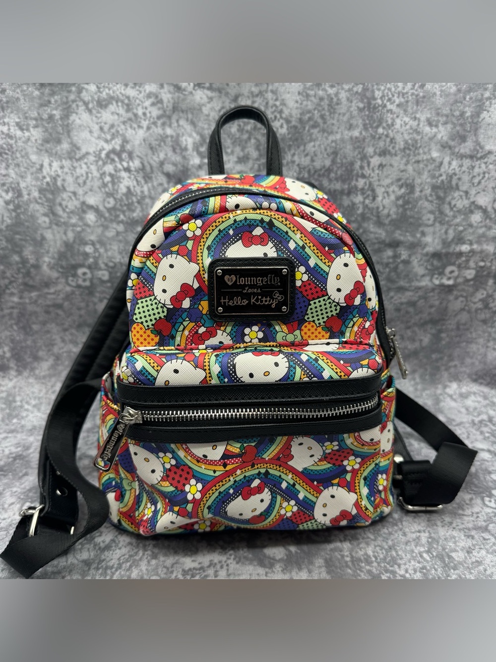 Loungefly Hello Kitty Rainbow Pattern Mini Backpack - Red, Blue, Yellow, Green